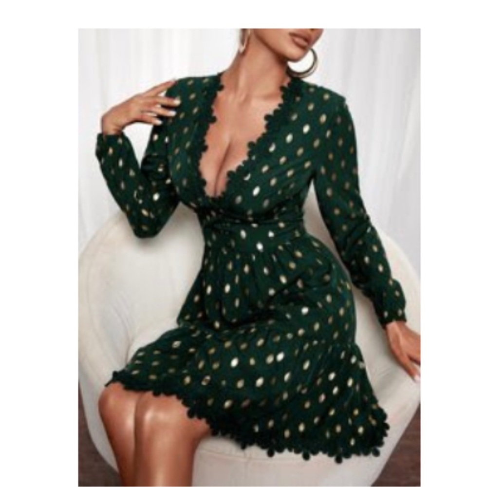 Small sage/gold dot dress new. Tags taken off but never worn
